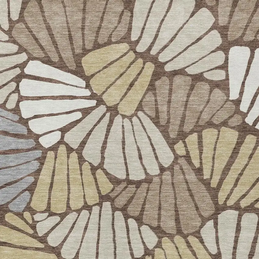 Chocolate Gold And Gray Floral Washable Indoor Outdoor Area Rug Photo 2