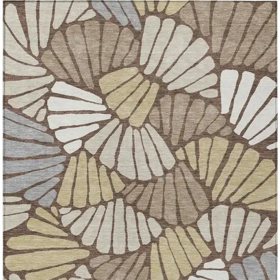 Chocolate Gold And Gray Floral Washable Indoor Outdoor Area Rug Photo 3