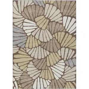 Photo of Chocolate Gold And Gray Floral Washable Indoor Outdoor Area Rug