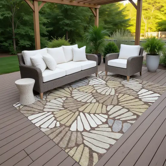 Chocolate Gold And Gray Floral Washable Indoor Outdoor Area Rug Photo 7