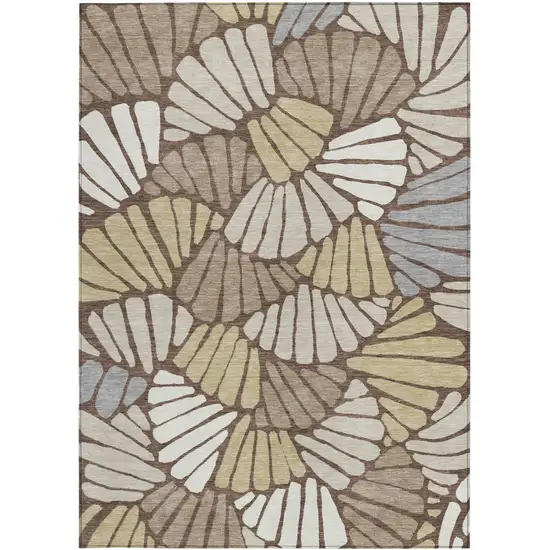 Chocolate Gold And Gray Floral Washable Indoor Outdoor Area Rug Photo 3