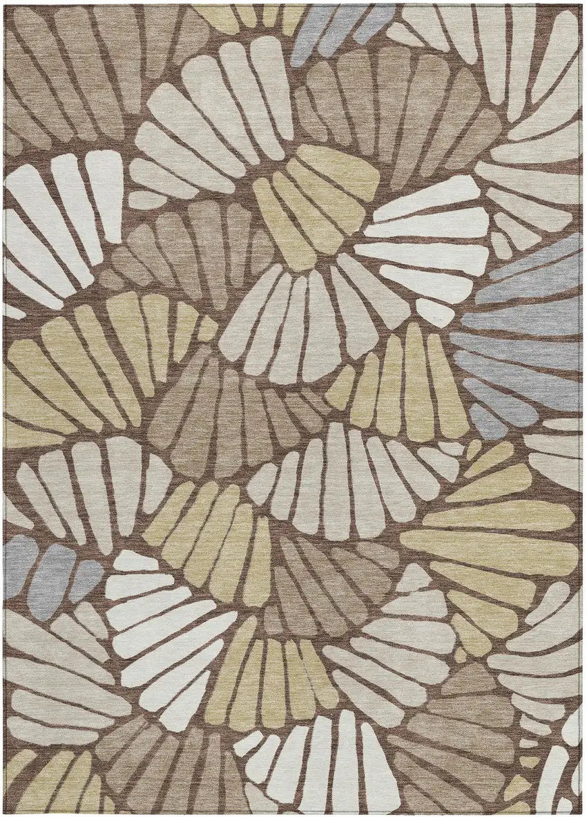 Chocolate Gold And Gray Floral Washable Indoor Outdoor Area Rug Photo 3