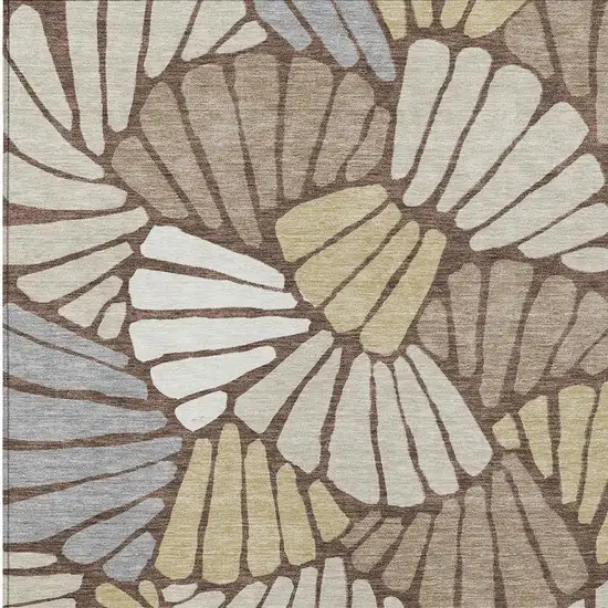 Chocolate Gold And Gray Floral Washable Indoor Outdoor Area Rug Photo 2