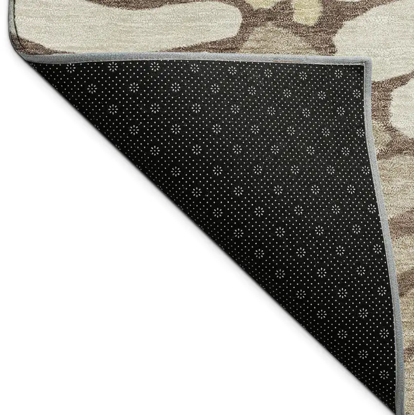 Chocolate Gold And Gray Floral Washable Indoor Outdoor Area Rug Photo 9