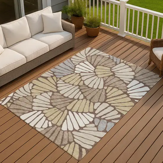 Chocolate Gold And Gray Floral Washable Indoor Outdoor Area Rug Photo 4
