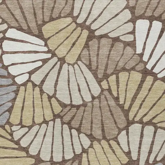 Chocolate Gold And Gray Floral Washable Indoor Outdoor Area Rug Photo 2