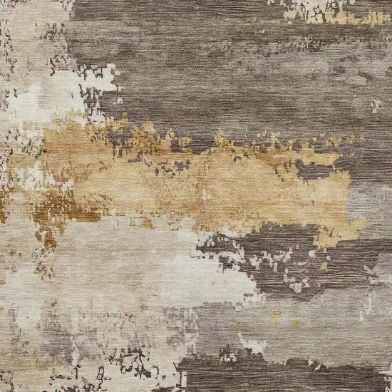 Chocolate Gold And Ivory Abstract Washable Indoor Outdoor Area Rug Photo 2