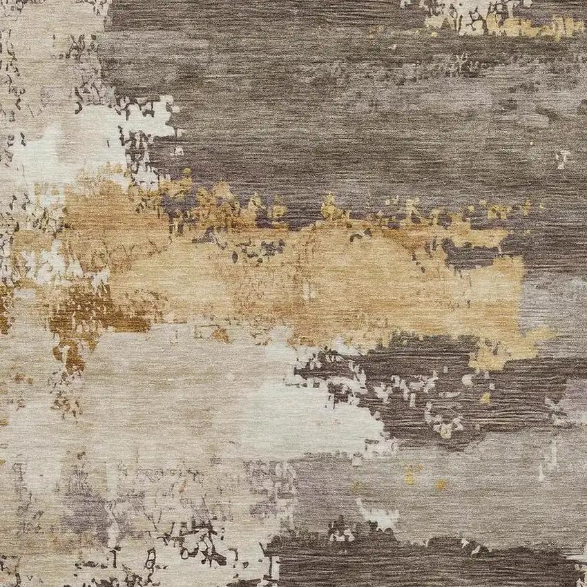 Chocolate Gold And Ivory Abstract Washable Indoor Outdoor Area Rug Photo 2