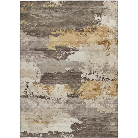 Chocolate Gold And Ivory Abstract Washable Indoor Outdoor Area Rug Photo 3