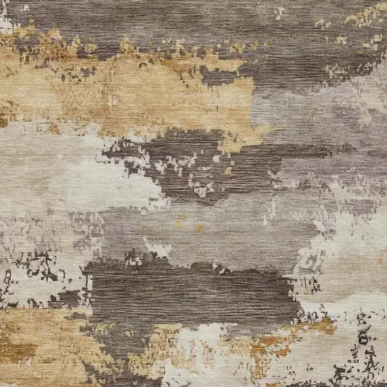 Chocolate Gold And Ivory Abstract Washable Indoor Outdoor Area Rug Photo 2