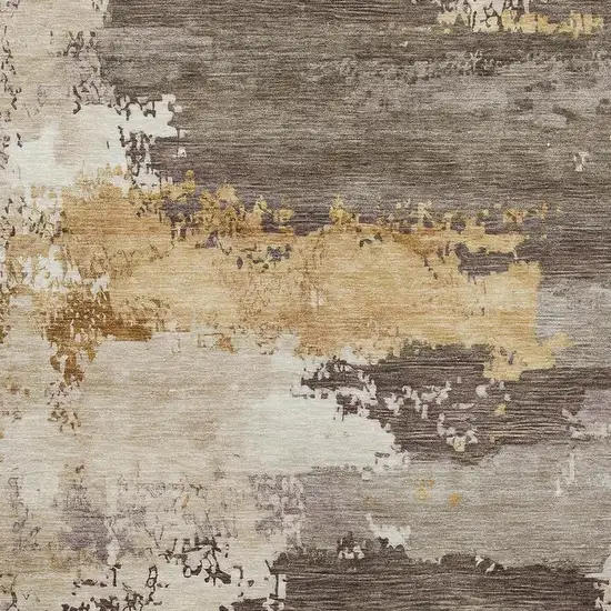 Chocolate Gold And Ivory Abstract Washable Indoor Outdoor Area Rug Photo 2