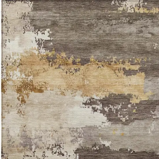 Chocolate Gold And Ivory Abstract Washable Indoor Outdoor Area Rug Photo 2