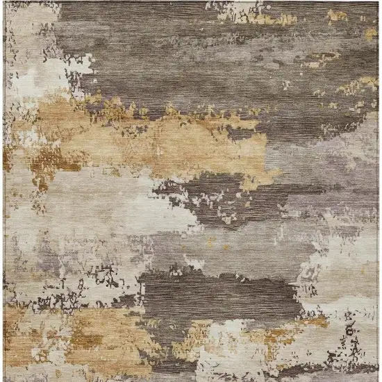 Chocolate Gold And Ivory Abstract Washable Indoor Outdoor Area Rug Photo 2