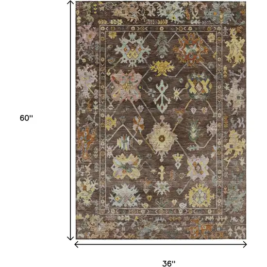 Chocolate Gold And Ivory Floral Washable Indoor Outdoor Area Rug Photo 3