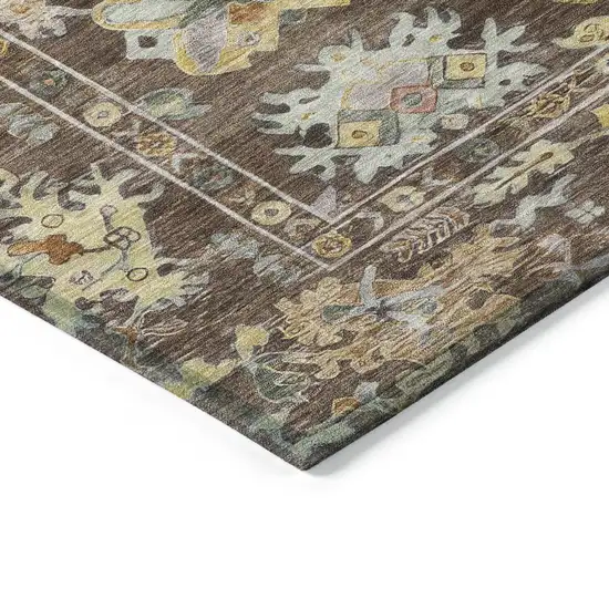 Chocolate Gold And Ivory Floral Washable Indoor Outdoor Area Rug Photo 6