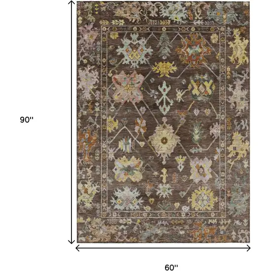 Chocolate Gold And Ivory Floral Washable Indoor Outdoor Area Rug Photo 3