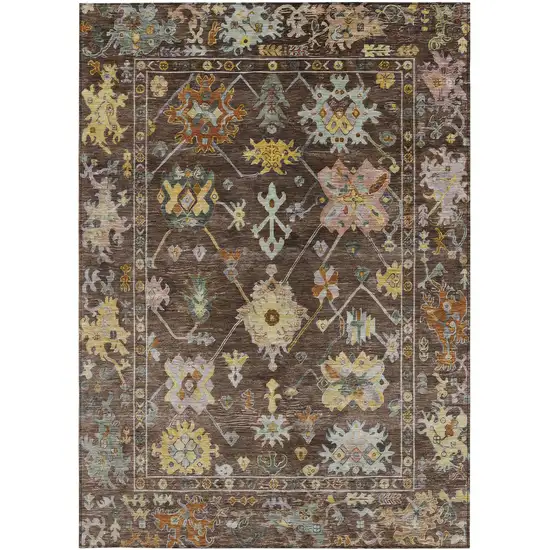 Chocolate Gold And Ivory Floral Washable Indoor Outdoor Area Rug Photo 5