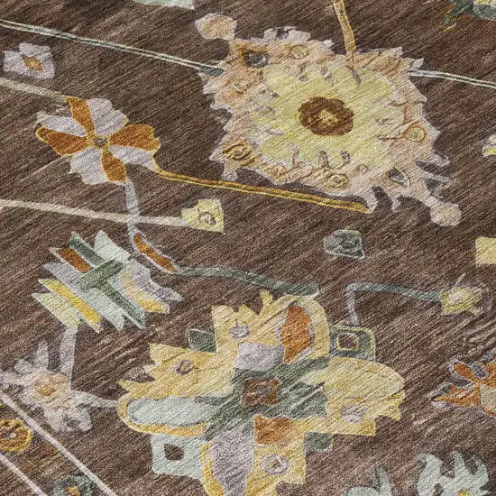 Chocolate Gold And Ivory Floral Washable Indoor Outdoor Area Rug Photo 7