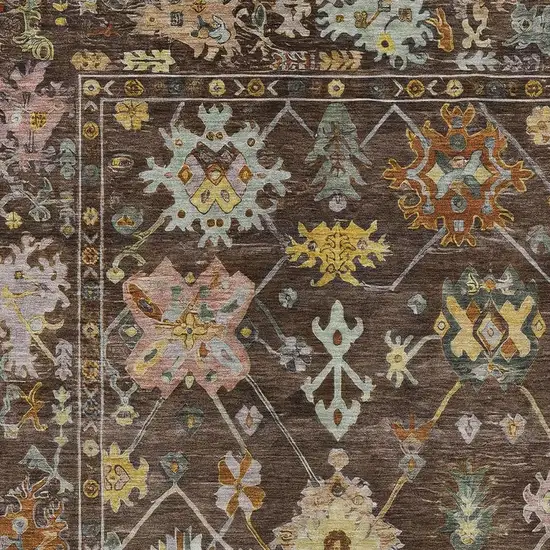 Chocolate Gold And Ivory Floral Washable Indoor Outdoor Area Rug Photo 6