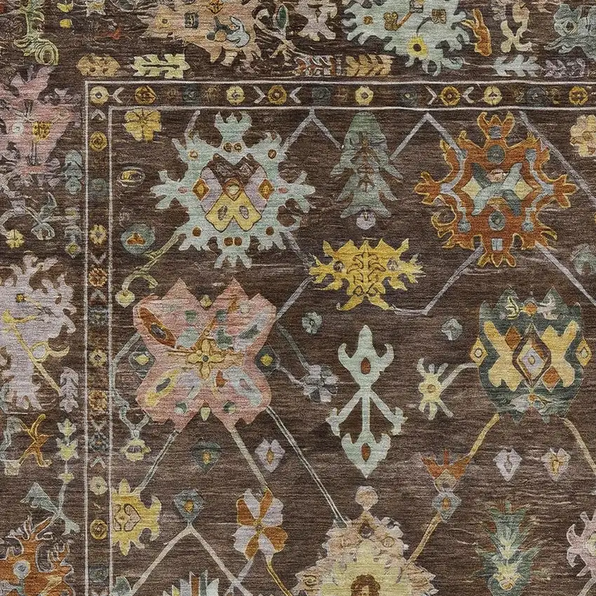 Chocolate Gold And Ivory Floral Washable Indoor Outdoor Area Rug Photo 6