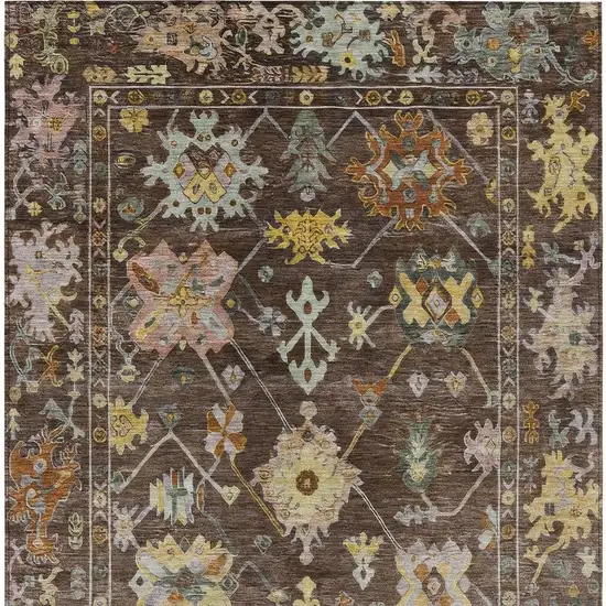 Chocolate Gold And Ivory Floral Washable Indoor Outdoor Area Rug Photo 4