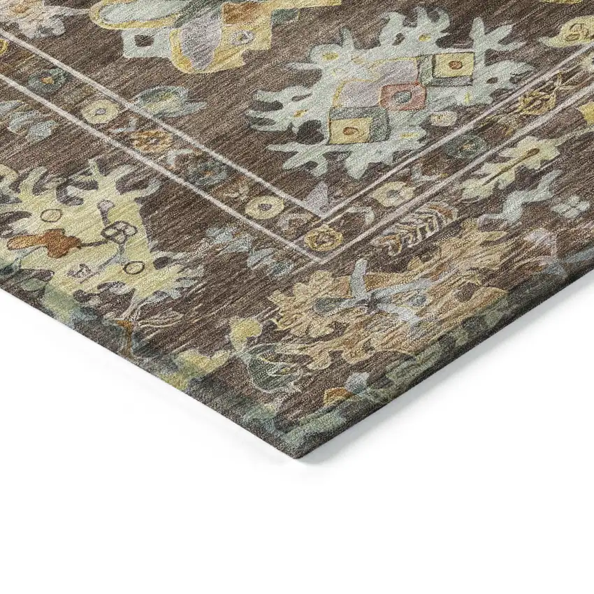 Chocolate Gold And Ivory Floral Washable Indoor Outdoor Area Rug Photo 5