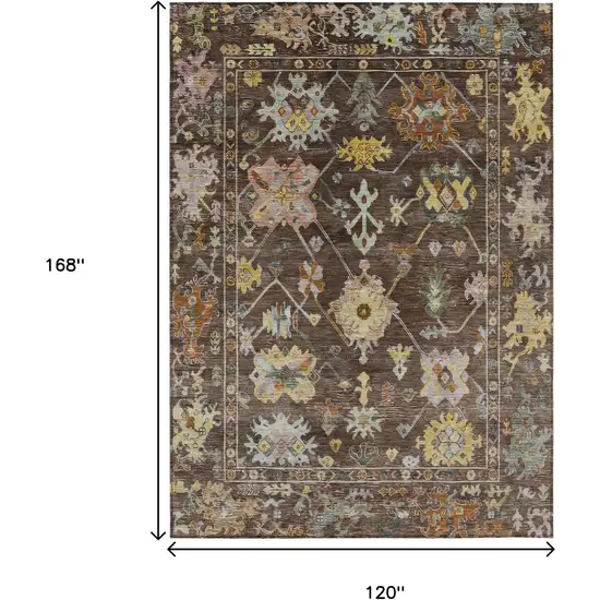 Chocolate Gold And Ivory Floral Washable Indoor Outdoor Area Rug Photo 3