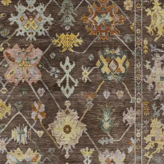 Chocolate Gold And Ivory Floral Washable Indoor Outdoor Area Rug Photo 6