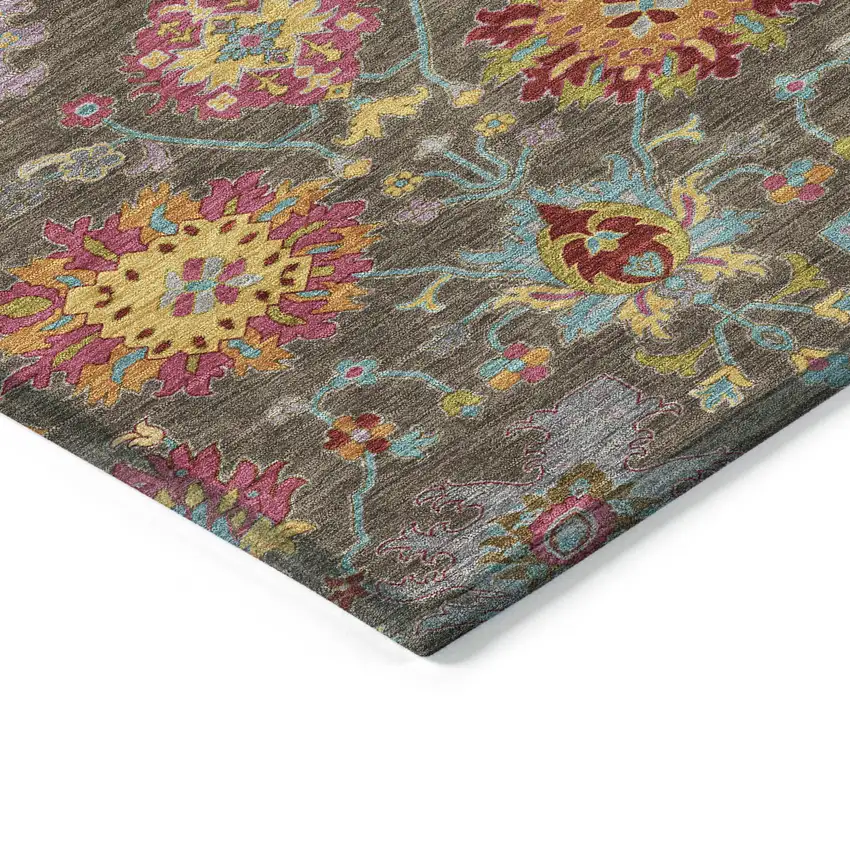 Chocolate Gold And Pink Damask Washable Indoor Outdoor Area Rug Photo 6