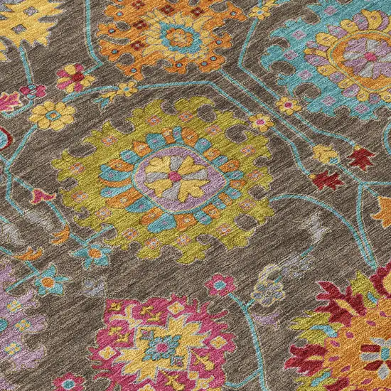 Chocolate Gold And Pink Damask Washable Indoor Outdoor Area Rug Photo 7