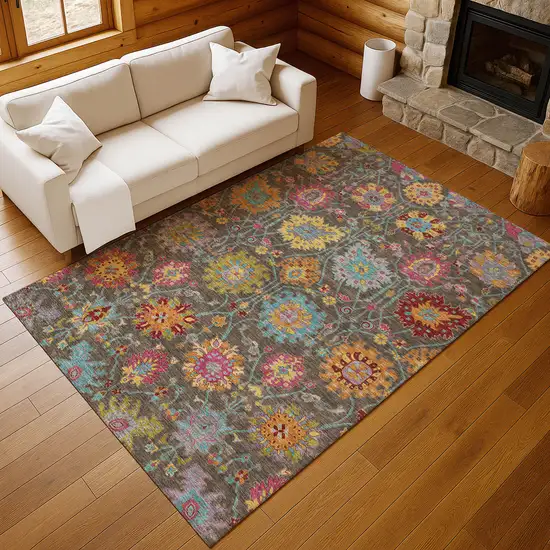 Chocolate Gold And Pink Damask Washable Indoor Outdoor Area Rug Photo 9