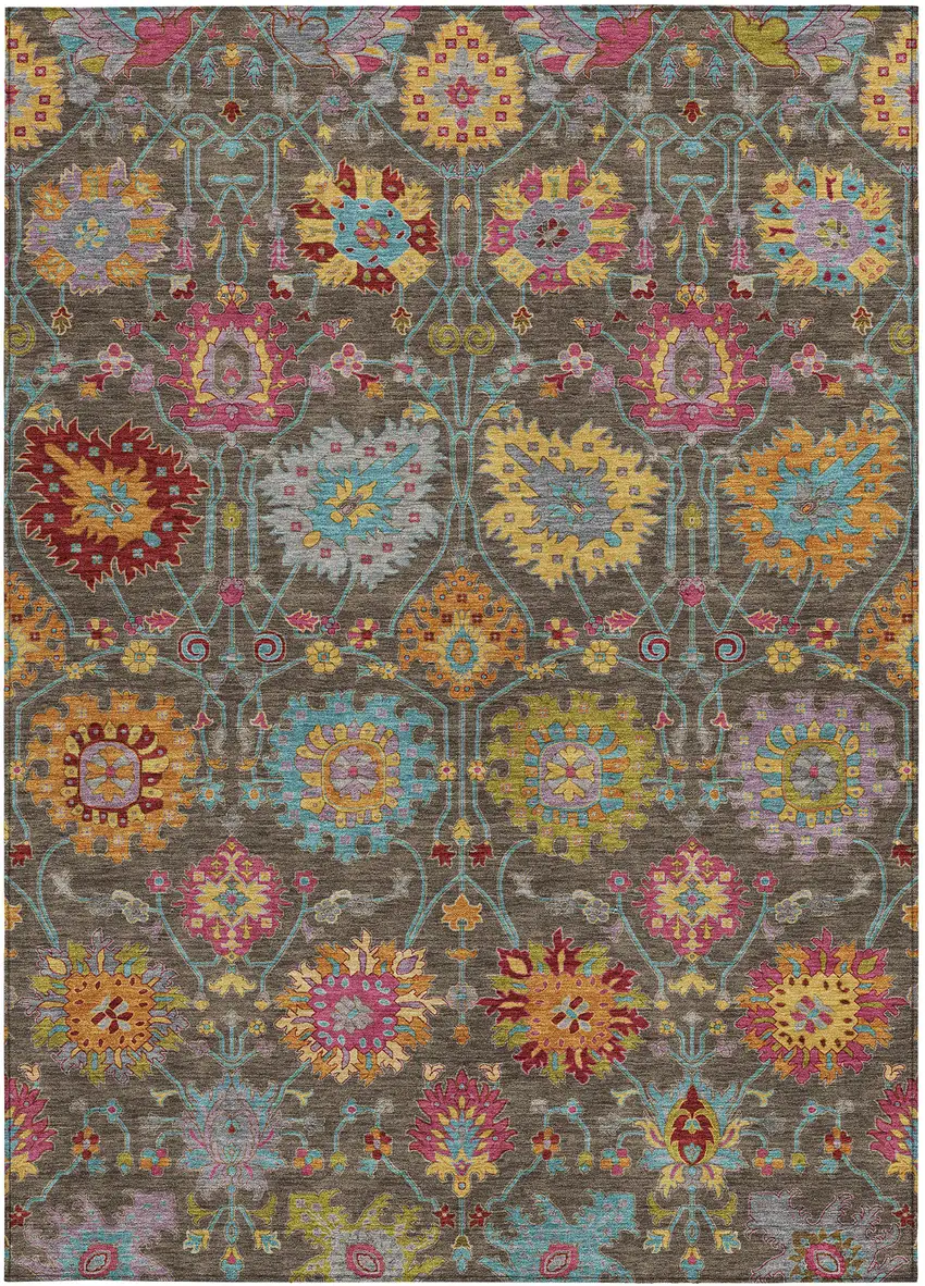 Chocolate Gold And Pink Damask Washable Indoor Outdoor Area Rug Photo 4