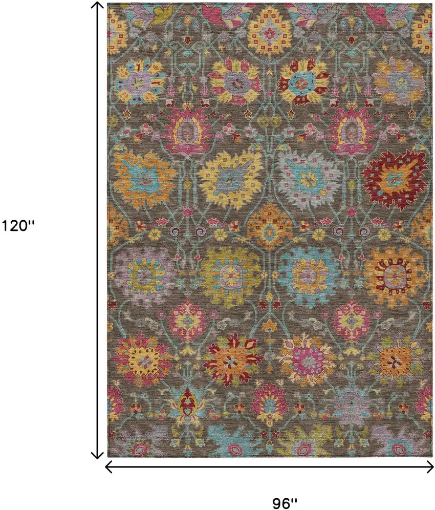 Chocolate Gold And Pink Damask Washable Indoor Outdoor Area Rug Photo 3