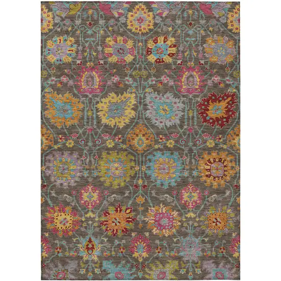 Chocolate Gold And Pink Damask Washable Indoor Outdoor Area Rug Photo 2