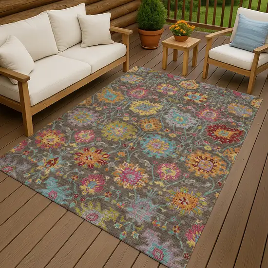 Chocolate Gold And Pink Damask Washable Indoor Outdoor Area Rug Photo 9