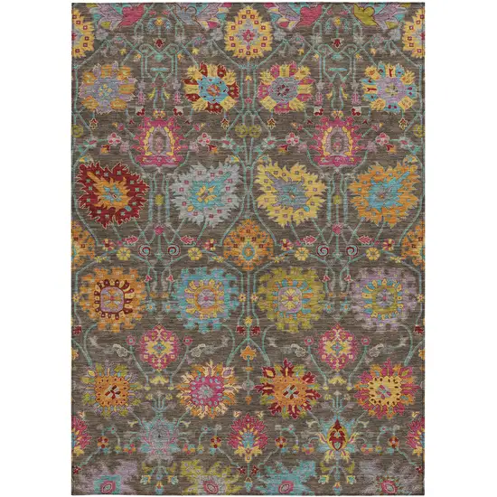 Chocolate Gold And Pink Damask Washable Indoor Outdoor Area Rug Photo 4