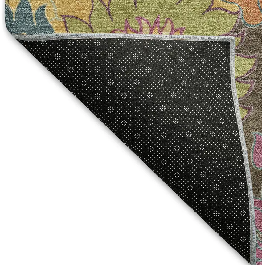 Chocolate Gold And Pink Floral Washable Indoor Outdoor Area Rug Photo 4