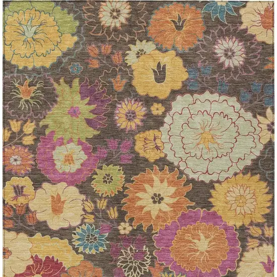 Chocolate Gold And Pink Floral Washable Indoor Outdoor Area Rug Photo 6