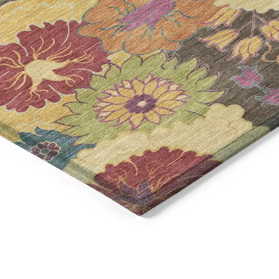 Chocolate Gold And Pink Floral Washable Indoor Outdoor Area Rug Photo 5