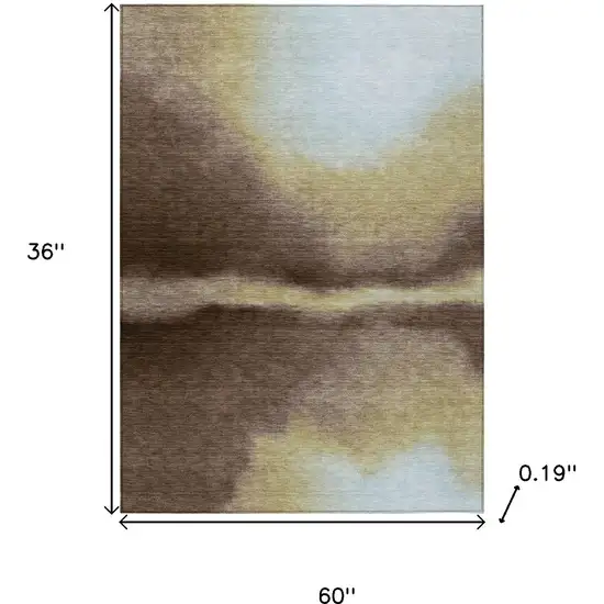 Chocolate Gold And Plum Abstract Washable Indoor Outdoor Area Rug Photo 3