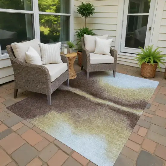 Chocolate Gold And Plum Abstract Washable Indoor Outdoor Area Rug Photo 6