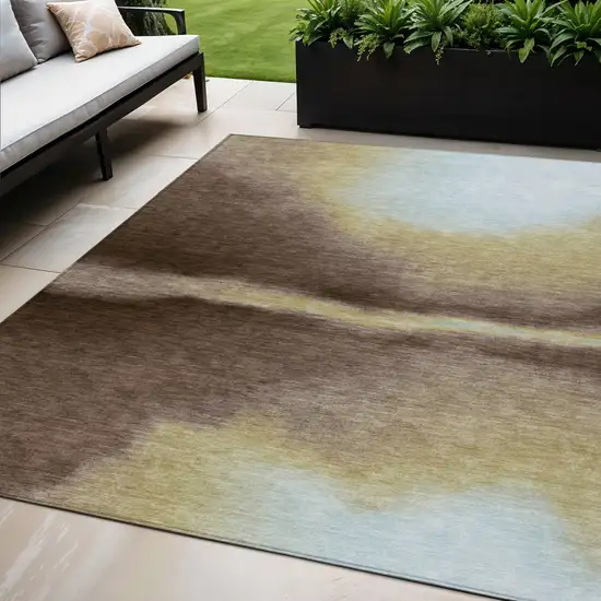 Chocolate Gold And Plum Abstract Washable Indoor Outdoor Area Rug Photo 1