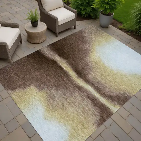 Chocolate Gold And Plum Abstract Washable Indoor Outdoor Area Rug Photo 8