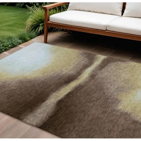 Chocolate Gold And Plum Abstract Washable Indoor Outdoor Area Rug Photo 1