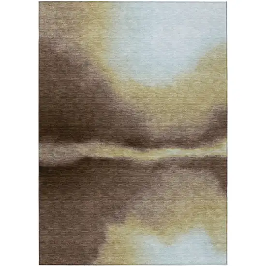 Chocolate Gold And Plum Abstract Washable Indoor Outdoor Area Rug Photo 2