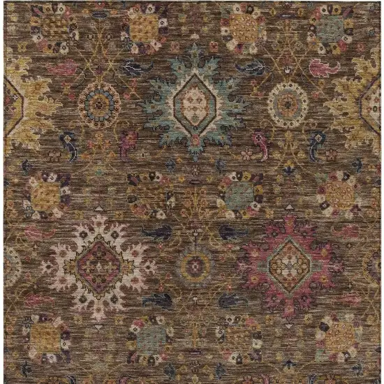 Chocolate Gold And Teal Blue Medallion Washable Indoor Outdoor Area Rug Photo 3