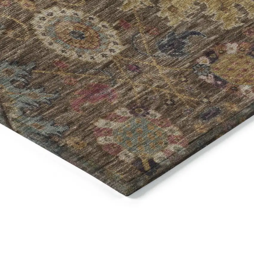 Chocolate Gold And Teal Blue Medallion Washable Indoor Outdoor Area Rug Photo 4