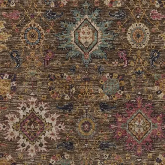 Chocolate Gold And Teal Blue Medallion Washable Indoor Outdoor Area Rug Photo 6