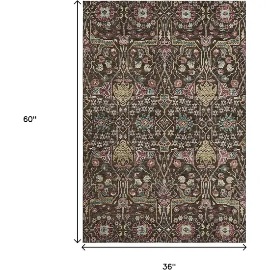 Chocolate Gold And Teal Floral Washable Area Rug With UV Protection Photo 9