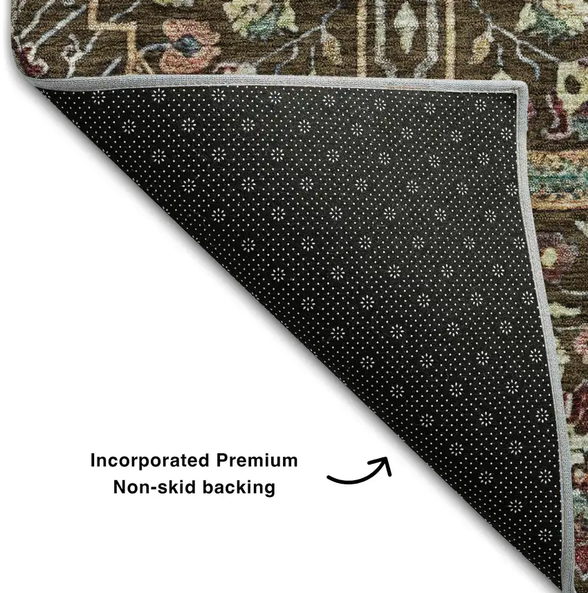 Chocolate Gold And Teal Floral Washable Area Rug With UV Protection Photo 5